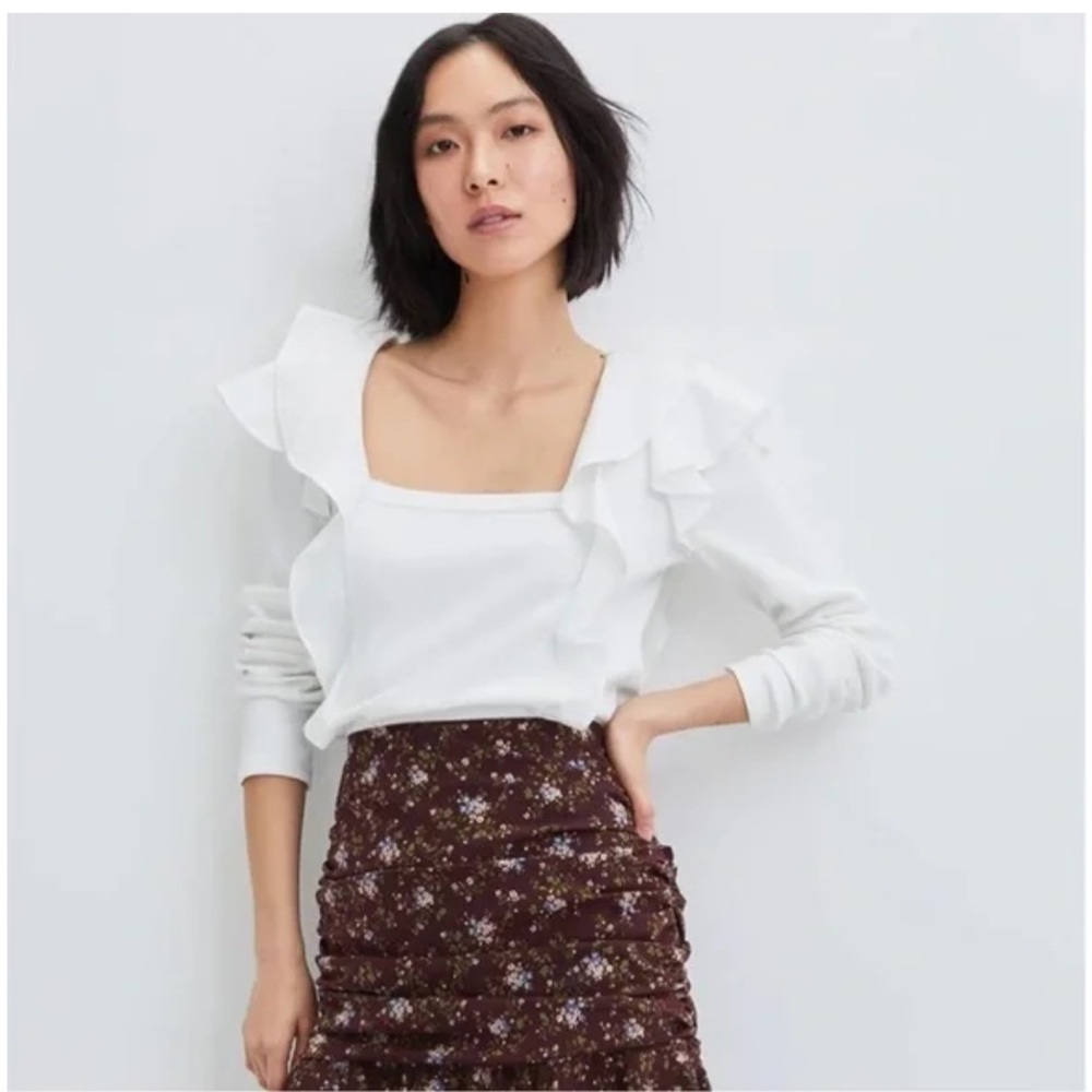 Veronica Beard Gidea ruffle long sleeve top in white